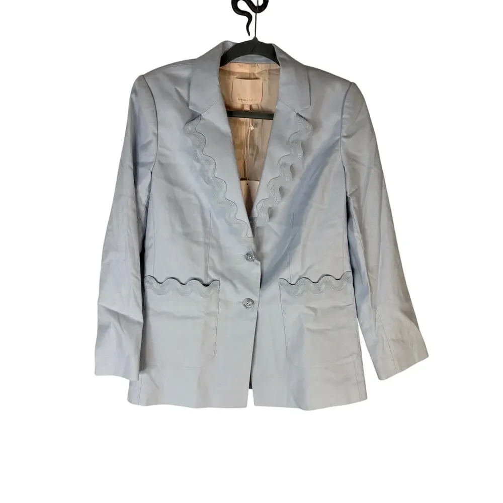 Rebecca Taylor NYC Slub Denim Blazer Jacket Scallop Trim Office Old Money 6